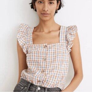 Madewell Gingham Ruffle Sleeve Top